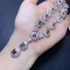 Pulsera de Plata de Ley S925 Incrustada con Turmalina Natural Colorida para Mujer, Joyería de Turmalina Fresca, Joya de Piedra Natural Colorida al por Mayor
