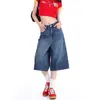 Shorts Jeans Wide-Leg Retrô Desgastado High Street Americano para Homens e Mulheres Lavado Reto Solto Casual Versátil Calça Cropped