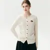 26 Otoño Nuevo Estilo Simple Cárdigan de Punto para Mujer Cuello Redondo Botón Bordado Pequeño Paraguas Suéter para el Trabajo