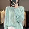Suéter de Cachemira Estilo Nuevo 2026 para Mujer, Cuello Redondo, Crochet Calado, Manga Larga, Suave y Holgado, Estilo Perezoso, Capa Base de Lana