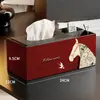 Ano do Cavalo Estilo Retrô Caixa de Lenços de Couro Multifuncional Simples para Desktop Luz de Luxo para Desktop Sensação de Alto Padrão Caixa de Armazenamento para Controle Remoto