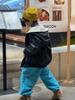 Lanyu 25 Otoño e Invierno Nueva Ropa Coreana para Niños Pequeños y Medianos y Niños Chaqueta de Cuero PU Negra con Forro de Lana Clip Engrosado Chaqueta