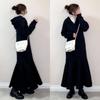 Suministro Transfronterizo Otoño 2024 Nuevo Estilo Japonés Moda Holgado Adelgazante con Capucha Manga Corta Vestido Largo Cola de Pez