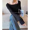 Suéter de ombro a ombro estilo francês duas formas feminino início da primavera ombros à mostra slim fit peça externa pulôver estilo doce gentil