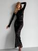 Elegante Vestido Largo de Sirena Sexy Negro con Encaje para Mujer 2026 Primavera/Verano Estilo Europeo y Americano Cuello Redondo Bodycon Vestido Ropa para Mujer