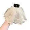 Clip de Ponytail para Dobladillo de Falda de Malla Bordada con Encaje Blanco Lunar y Perlas, Accesorio para el Cabello Único y Elegante para la Parte Posterior de la Cabeza