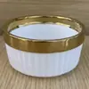 Ramequín de Cerámica Rayado con Borde Dorado; Cuenco pequeño de cerámica para hornear; Ramequín con Borde Dorado