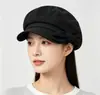 Boina octogonal negra con lazo para mujer, sombrero de pintor nube de verano para cabeza grande, gorra de vendedor de periódicos para adelgazar la cara y proteger del sol