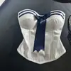 Top strapless estilo navy puramente desejável de garota quente, novo design de verão com gravata borboleta