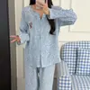 Pijama de dibujos animados con estampado de leopardo para mujer, fino de algodón nube para primavera y otoño, manga larga, pantalón largo, holgado, dulce, para casa, conjunto