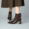 Botines de Tacón Grueso para Mujer, Piel Suave, Estilo Coreano 2026, Modernos, Ultra Suaves, Cómodos, Forro de Felpa, Punta Fina, Botas de Primavera/Otoño