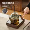 Tetera de Vidrio de Borosilicato Alto para Estufa Eléctrica Cerámica Calefacción Mango de Madera Bandeja de Té para Oficina en Casa Juego de Té