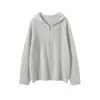Suéter Casual de Cashmere com Capuz e Meio Zíper para Mulheres, Outono e Inverno 2026, Estilo Preguiçoso, Tricô de Nicho, Versátil para Camadas