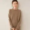 Novo Suéter de Caxemira Redondo para Outono 2026 para Mulheres, Versátil, Simples, Tricô Emagrecedor, Camiseta Básica de Manga Longa
