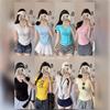 Camiseta pura y seductora de manga corta con cuello en V para mujer con copas, adecuada para el verano, se puede usar como capa interior o exterior, entallada a la cintura, adelgazante, top versátil