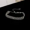 Conjunto de Pulseira e Colar de Renda Vazada Prata para Mulheres, Corrente de Clavícula Versátil Simples e Fashion, Design de Nicho Joia Exquisita