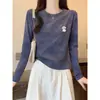 Camiseta de manga comprida tie-dye estilo americano para mulheres, novo modelo 2026, corte justo, algodão puro, top básico com design estiloso para o outono