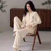 Pode ser enviado em nome de terceiros: Pijama feminino para primavera e outono, feito de algodão puro, fino, de manga longa, novo modelo 2026, roupa de casa elegante e de alta qualidade para o verão