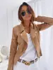 Estación independiente desea Amazon otoño e invierno nuevo abrigo corto de gamuza con cremallera para mujer solapa chaqueta de color liso