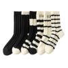 Meias de veludo australiano novas de inverno, espessadas, quentes, para casa, femininas, cor preto e branco, listradas, com laço, meias toalha