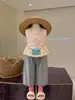 Conjunto de Niña 2026 Nuevo Estilo Infantil Dulce Verano Dibujos Animados Gato Kt Vestido con Tirantes Pantalones de Bebé de Mezclilla Pierna Ancha Delgado