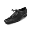 Zapatos de Cordones de Piel de Oveja para Mujer, Zapatos de Tacón Bajo, Novedades de Principios de Primavera, Zapatos Retro de Cuero Genuino con Punta Cuadrada y Corte Profundo, Zapatos Pequeños de Cuero para Mujer