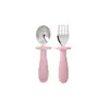 Garfo e colher de cabo curto para bebê, aço inoxidável 304, cabo de silicone para bebês e crianças pequenas, projetado para treinamento de autoalimentação e como utensílio de alimentação infantil