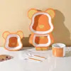 Fibra de Bambu de Grau Alimentício Louça Infantil Tigela Garfo Colher Copo Urso de Desenho Animado Tigela de Refeição Tigela de Comida Fofa Prato de Jantar Atacado