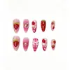 24 Peças de Unhas Destacáveis Usáveis de Alta Qualidade com Design 3D de Morango Fresco, Coração de Pérola, Xadrez e Laço para Primavera e Verão