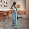 Jeans de mujer de color claro, nuevos estilos de primavera y otoño, para petite y tallas grandes, rectos holgados de cintura alta, fluidos, de pierna ancha, largos, modernos