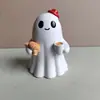Enfeite de Fantasma de Resina para Halloween Usando Chapéu de Tricô Segurando um Balde de Abóbora de Café Decoração de Mesa Festiva Presente