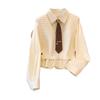 Estilo Universitario Reductor de Edad Chaleco de Punto con Cremallera Chaleco Top Traje Camisa de Capa para Mujer Primavera y Otoño Corbata Chaqueta Corta