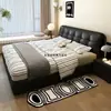 Cama Puf Negra Moderna Minimalista Estilo Italiano, Cama de Almacenamiento para Apartamento Pequeño de Cuero Genuino, Cama Matrimonial, Cama de Boda, Cama de Arte en Cuero, Cama Grande