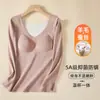 Conjunto de Ropa Interior Térmica de Lana y Seda Otoño e Invierno para Mujer con Almohadillas en el Pecho, Sin Costuras, Generador de Calor, Forro Polar, Parte Superior y Inferior Térmica Engrosada