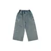 Roupas infantis Nuo Mi Wanzi, calças jeans para meninas, coleção outono/inverno, calças retas de perna larga bordadas com estrela de cinco pontas para crianças, soltas e versáteis