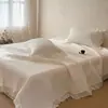 Conjunto de Colcha de Algodão com Renda Estilo Coreano Romântico Três Peças Cobertor de Cama de Algodão Puro Lavado com Areia Anti-Manchas Quarto de Menina Rosa Grande Larga