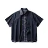 Camisa de Manga Corta a Cuadros Patchwork Estilo Retro Americano de Verano, Falsa de Dos Piezas con Cuello, Chaqueta Casual Holgada con Protección Solar para Hombres y Mujeres