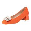Fivela de strass francês decotado couro salto alto sapatos de camada única sapatos de casamento vermelhos femininos sapatos cheongsam couro genuíno viajante estilo Hong Kong sapatos de dedo do pé quadrado
