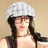 Boina Rayada Vintage Fruncida para Mujer, Verano Irregular para Circunferencia de Cabeza Grande, Adelgazante del Rostro, Estilo Artístico, Sombrero de Pintor con Protección Solar