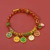 Pulsera tejida a mano de Xizang con Nudo de Flor de Melocotón de la Fortuna de Cinco Vías, Cuerda Multicolor Estilo Étnico, Pulsera de Cuerda Roja de la Montaña Wutai