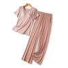 Pijamas Modal Set Mulheres listradas calças de manga curta Set primavera e verão Roupas finas Pullover Home
