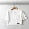 Verano 2021 Manga Corta Mujer Nueva Etiqueta Plisado Letra Top Corto Ombligo Yoga Fitness Camiseta para Mujer