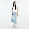Jeans Azul Claro Americano Lavado Pierna Ancha Mujer Verano Cintura Alta Talla Grande Holgado Gordo mm Recto Shorts Tres Cuartos