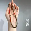Pulsera Redonda de Madera de Agar Natural de 6 mm Doble Círculo para Mujer con Ágata Roja del Sur Pulsera de Cuentas Budistas Estilo Chino