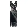 Vestido Gatsby Anos 1920 Retrô com Lantejoulas, Franjas e Pedrarias, Elegante Vestido de Noite para Adultos