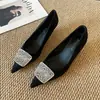 Outono de 2026 Novo Salto Baixo Fivela Quadrada com Strass Bico Fino Textura Leve Não Cansa os Pés Sapatos Individuais Femininos B333-F29