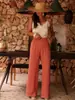 Amazon 2026 Pantalones Rectos de Poliéster de Color Sólido Brillante Talla Grande Elegantes de Cintura Alta Versátiles Cómodos Casuales Ropa para Mujer
