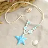 Collar Trenzado de Cuerda Cerámica Perlas Concha Estrella de Mar Estilo Nuevo para Mujer, Cadena para Clavícula Estilo Vacaciones Junto al Mar, Accesorio Largo Ajustable