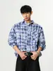 Camisa de Manga Larga Tie-Dye Cuadros Americanos para Hombre 2025 Nuevo Diseño Holgado High Street Atractiva Chaqueta Camisa Casual