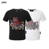 Camiseta Masculina de Manga Curta com Gola Redonda da Marca Tendência Philipp Plein, com Personalidade Ousada, Camiseta Masculina Curta Fashion com Caveira de Strass Pp